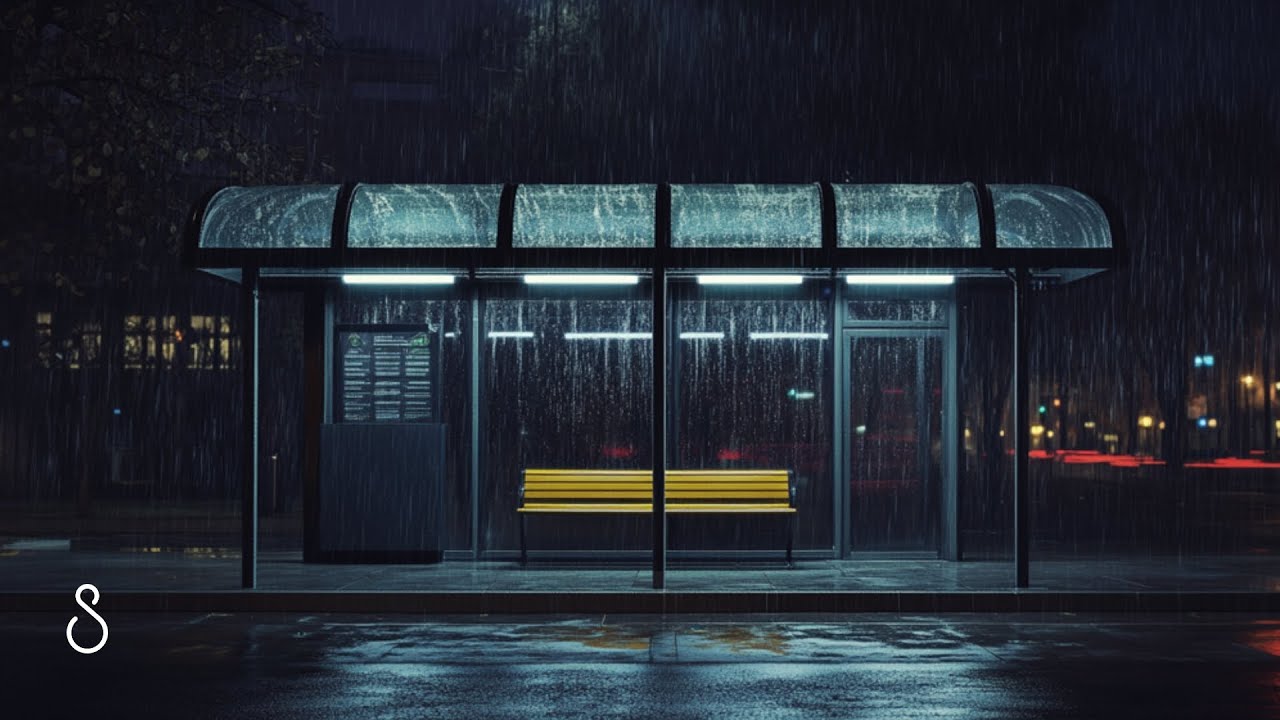 12 Hours Of Realistic Night Rain On A Bus Stop Shelter | Relaxing Black Screen 🌧️💤