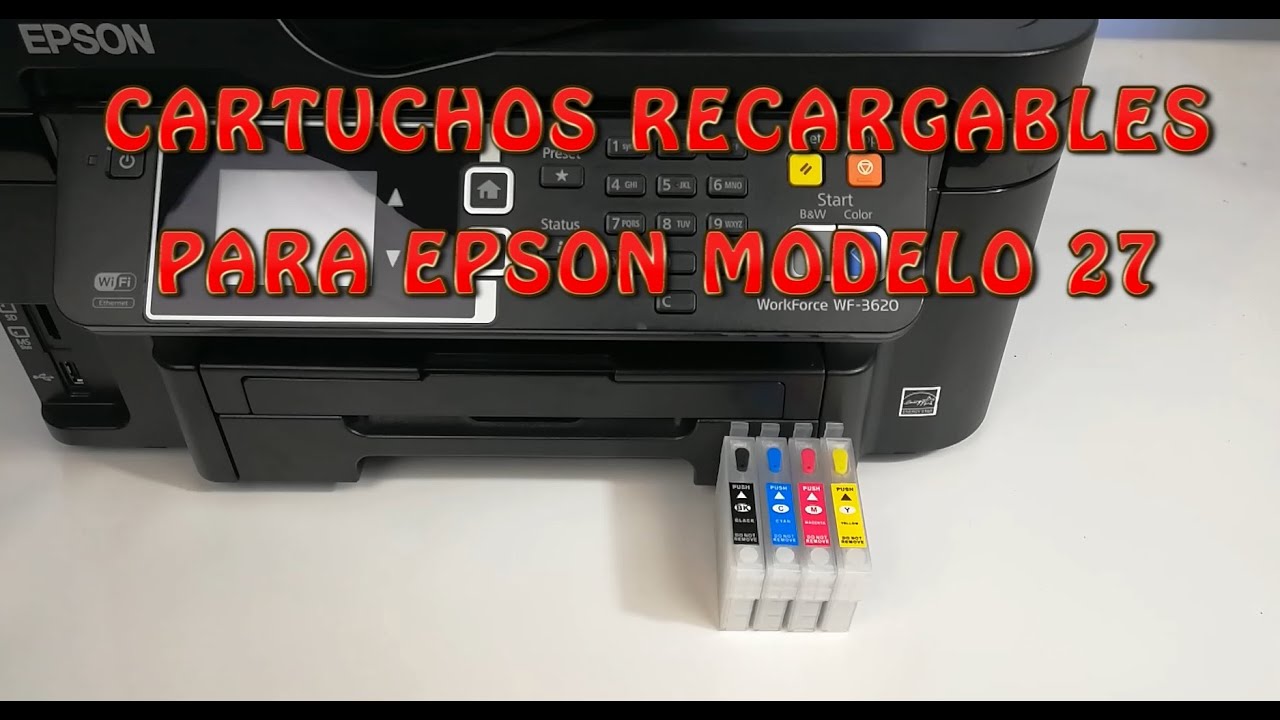 CARTUCHOS RECARGABLES EPSON 27 27xl INSTALADOS EN IMPRESORA EPSON WF 3620