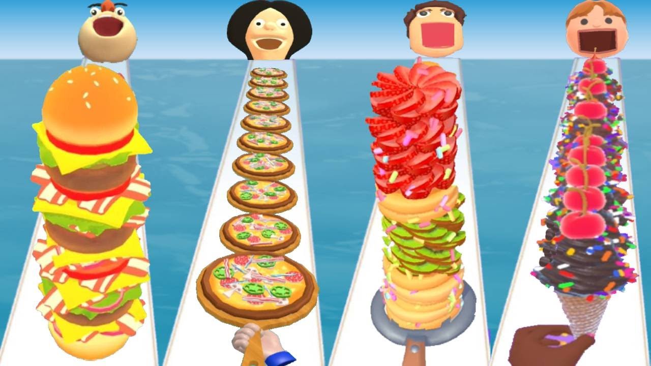 BURGER RUSH vs PIZZA STACK vs PANCAKE RUN vs POPSICLE STACK - Quadruple Game Max UPDATED Android