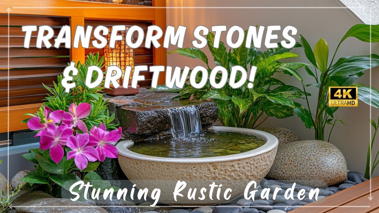 🌿 Transform Stones & Driftwood : into Stunning Rustic Garden Decor!🪵