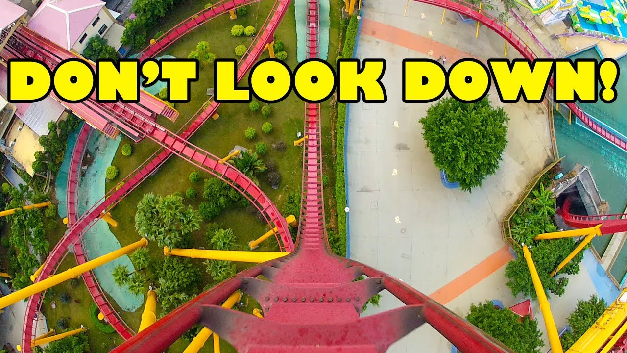 Straight Down Vertical Drop Roller Coaster Front Seat View Chimelong Paradise China POV