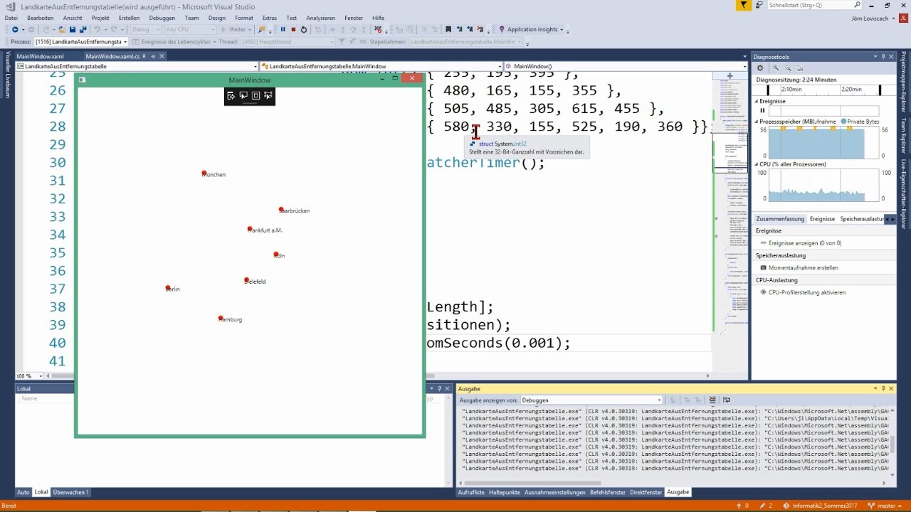 03F.2 Landkarte aus Entfernungstabelle in C#
