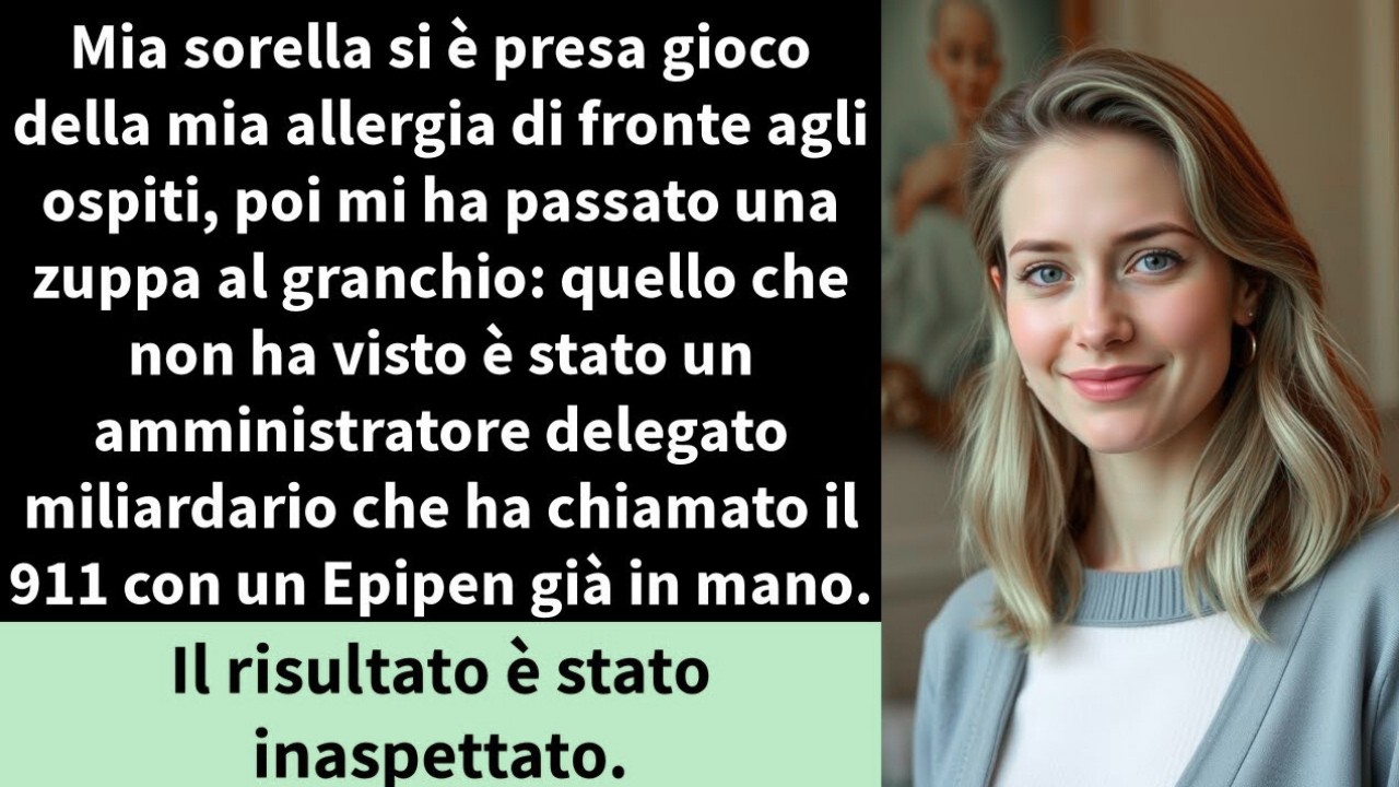 Mia sorella si è presa gioco della mia allergia di fronte agli ospiti, poi mi ha passato una zuppa