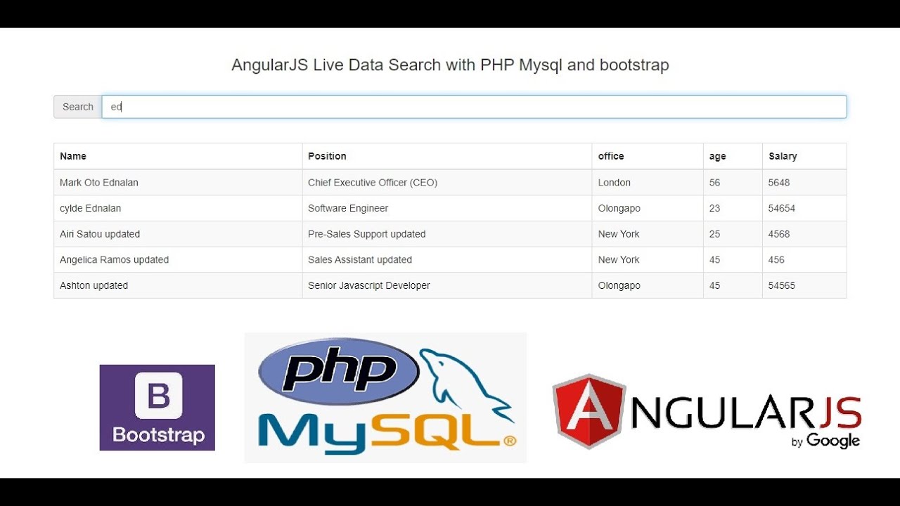 AngularJS Live Data Search with PHP Mysql and bootstrap