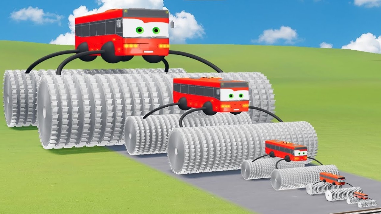 Big & Small Bus Saw Wheels McQueen VS Train | BeamNG.drive
