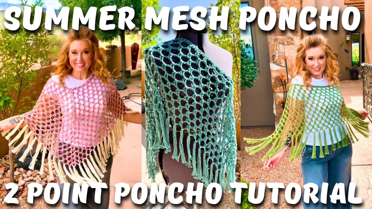Crochet Poncho Tutorial: Summer Mesh Poncho easy beginner friendly pattern crochet summer poncho 🧶