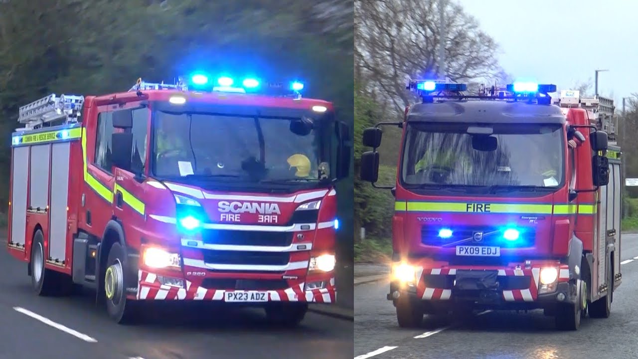 New and Retained Fire Engines Responding! Cumbria Fire Appliances Responding to Incident!
