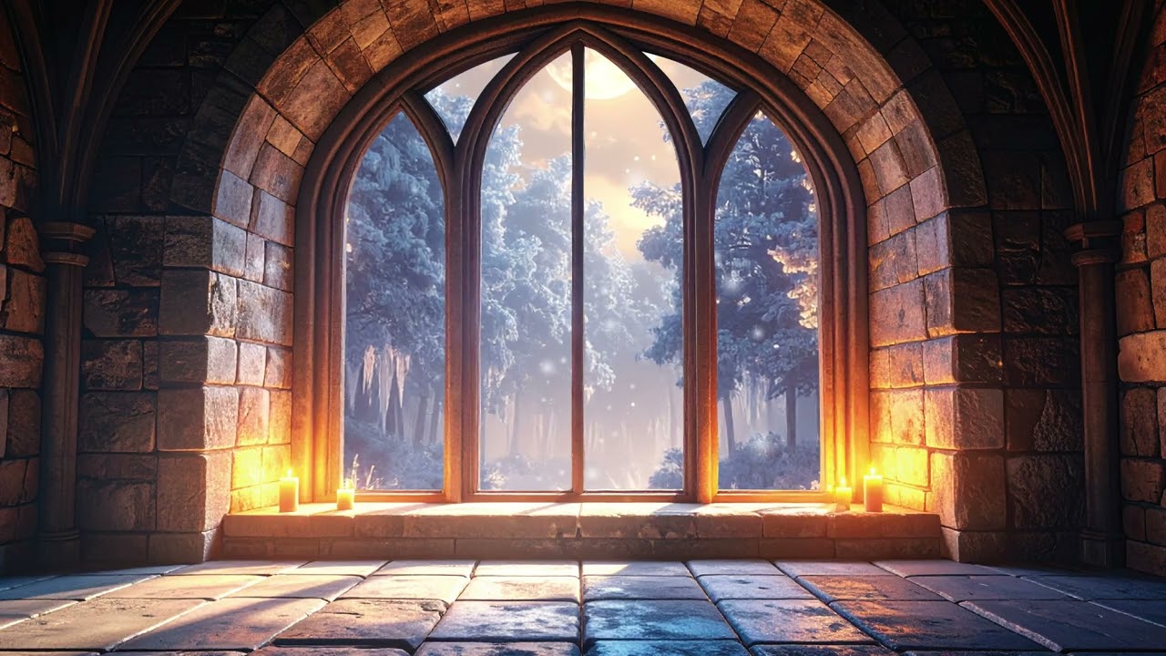 Quiet Winter Night at a Medieval Window 🌙❄️ | Peaceful Fantasy Ambience