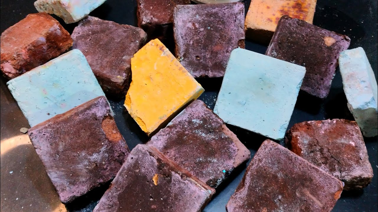Crispy , fluffy , dusty gym chalk colourful blocks ll Dyed gym chalk ASMR 😍😁