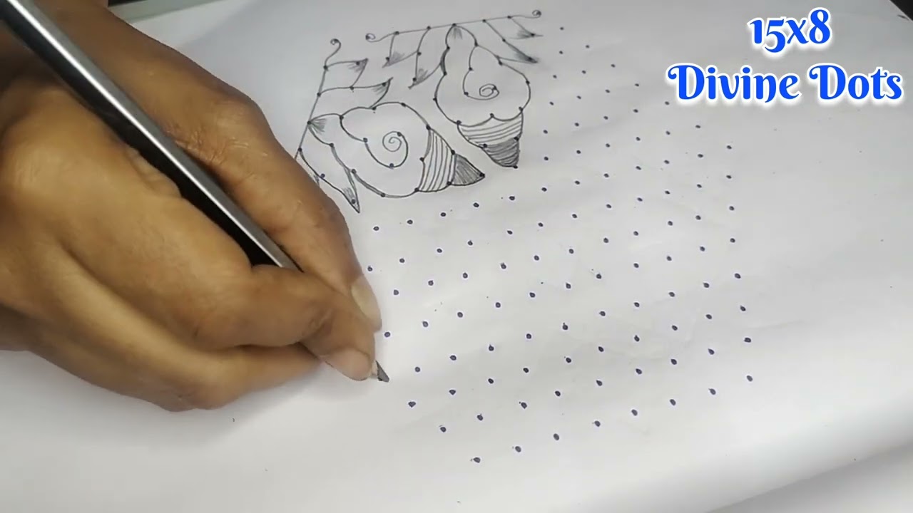 Simple sangu kolam 🌺15x8 dot rangoli🌺pandaga Muggulu/aani madham kolam