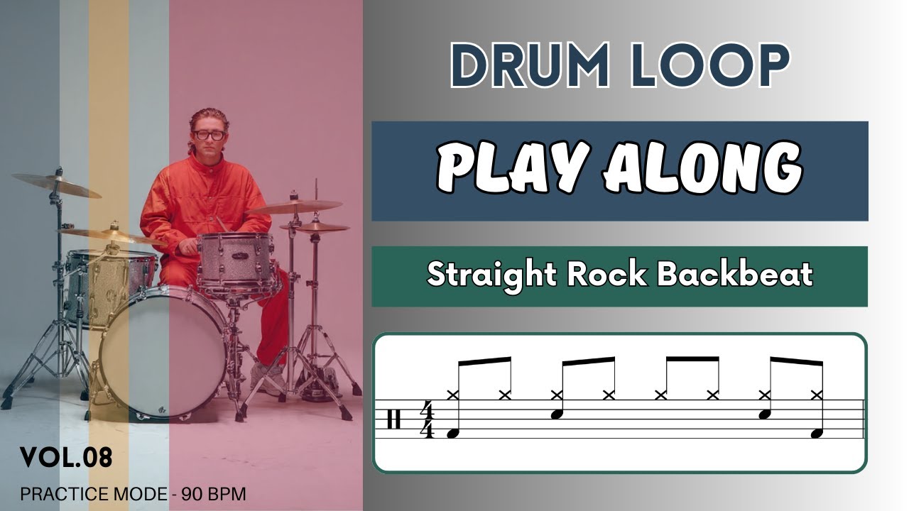 Straight Rock Backbeat | Drum Loop to Play Along | 90 BPM | Drum Beats | Vol.08