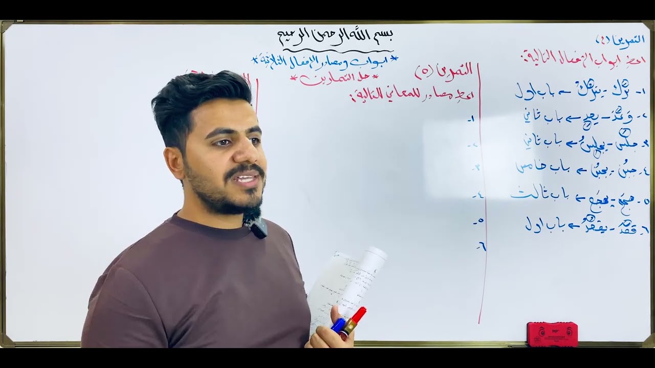 الثالث متوسط / قواعد / الموضوع الثاني والثالث / حل تمارين ابواب ومصادر الافعال الثلاثية