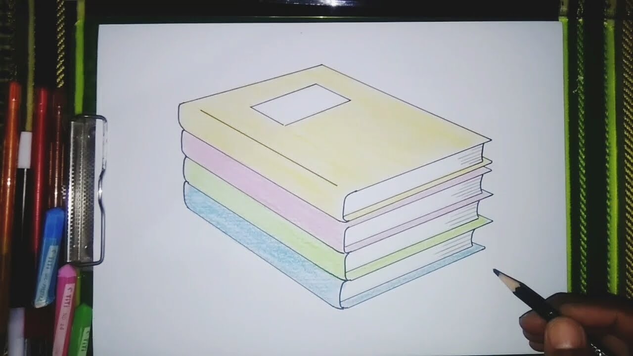 Menggambar buku tulis yang tersusun dalam tumpukan