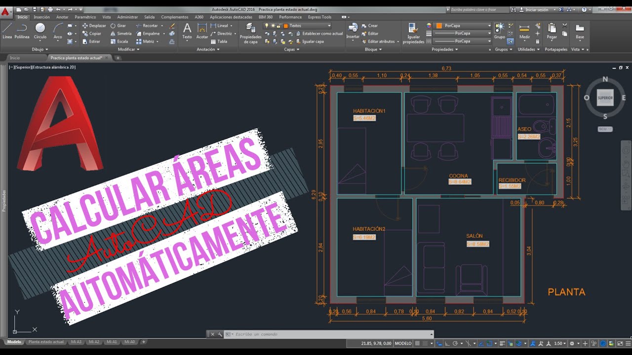 AutoCAD: Calcular áreas / superficies automáticamente. Texto con campo (field).
