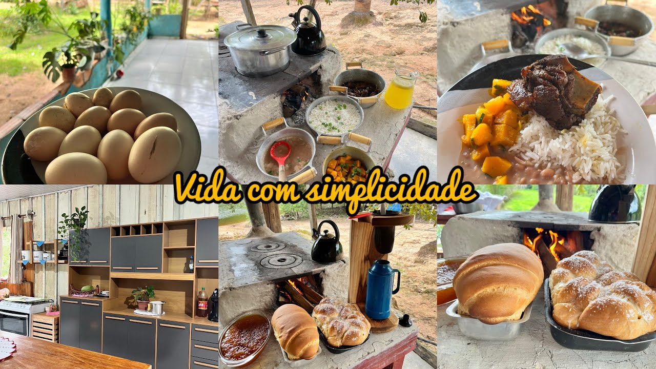 Manhã na roça com fogão de lenha aceso doce de mamão e pão caseiro e aquele almoço no capricho