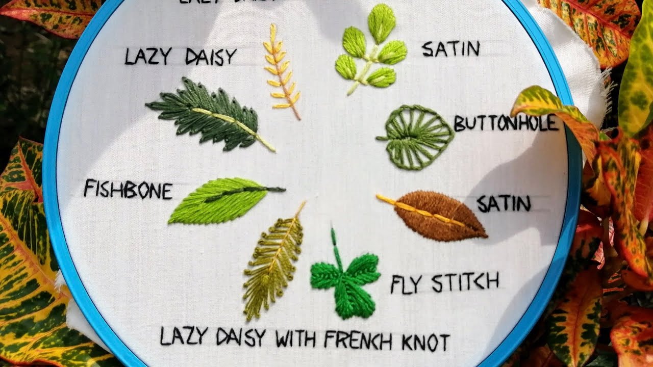 8 ลายปักใบไม้⎮Hand embroidery for beginners⎮Embroidered leaves