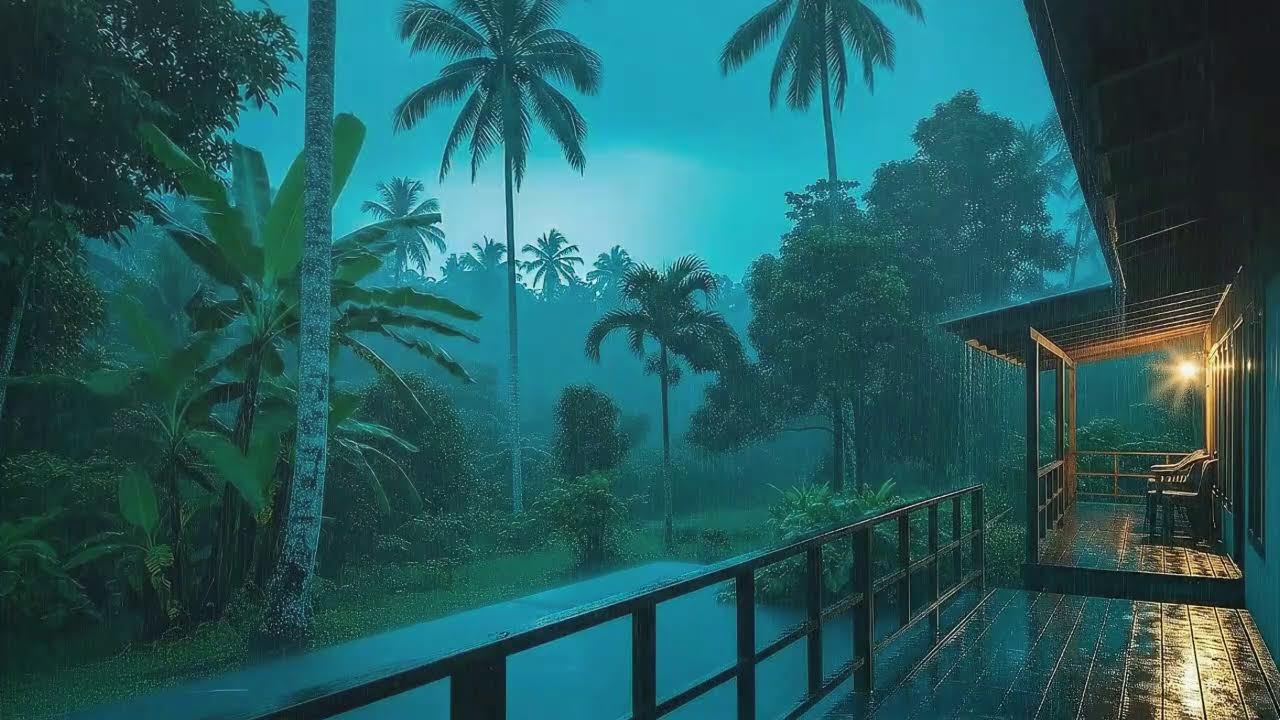 Instant Sleep with Soft Rain Sounds and Soft Thunder Echo at Wooden Cabin Terrace 🌧️