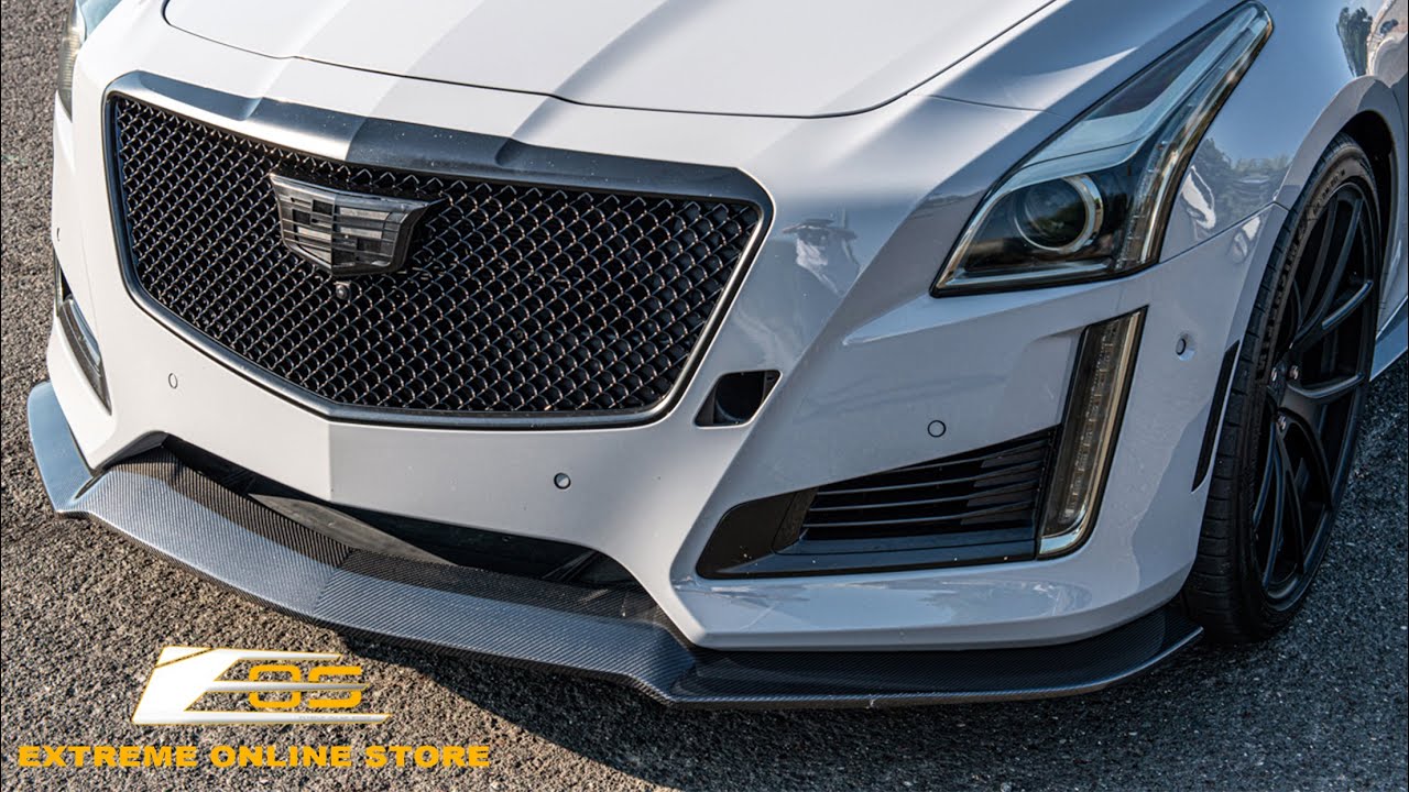 Extreme Online Store | Cadillac CTS Carbon Front Splitter. Side Skirts & Rear Spoiler Installation