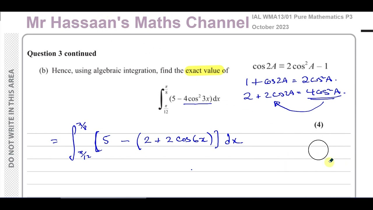 WMA13/01, (Edexcel), IAL, October 2023,  Q3,Trigonometric Identities, Integration Trig Functions