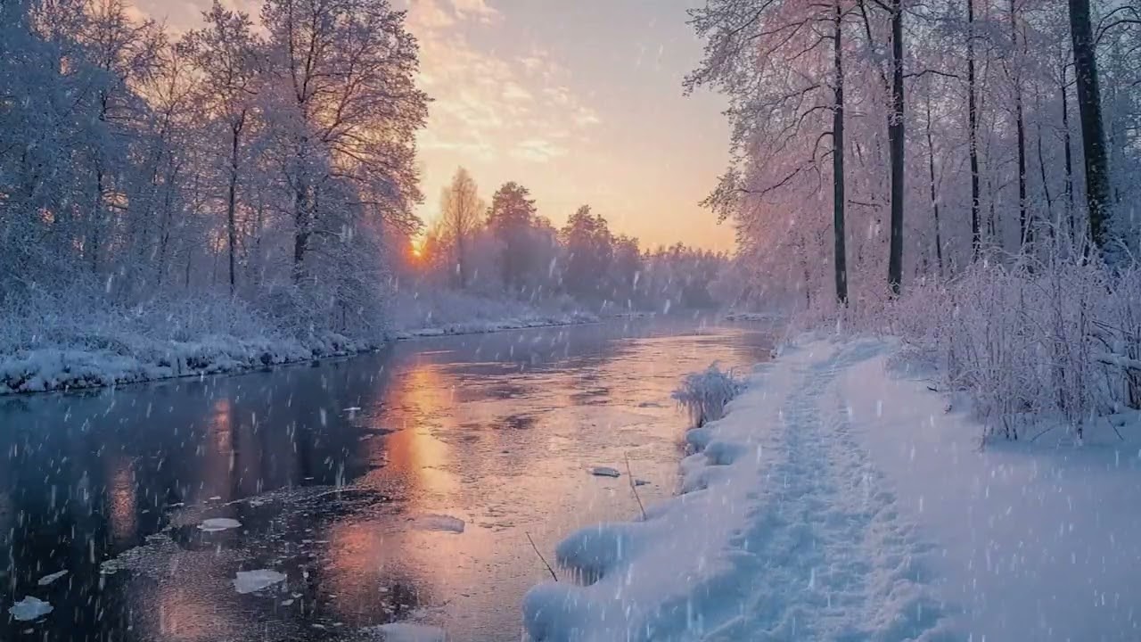 Snow Falling Across a Wide Winter Landscape During a Calm Afternoon
