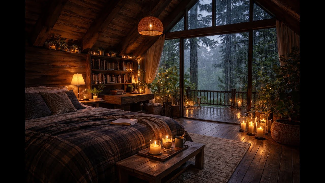 Cozy Dark Room in a Rainy Forest | Serene sound for rest and sleep