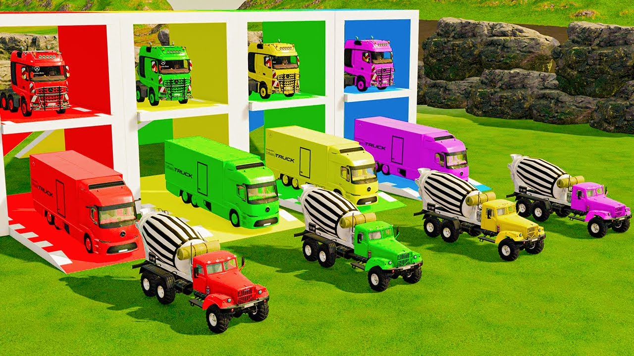 COLORFUL MIXER TRUCK TRANSPORT WITH MAN TRUCKS AND DOUBLE FLATBED TRAILER | FARMING SIMULATOR 22