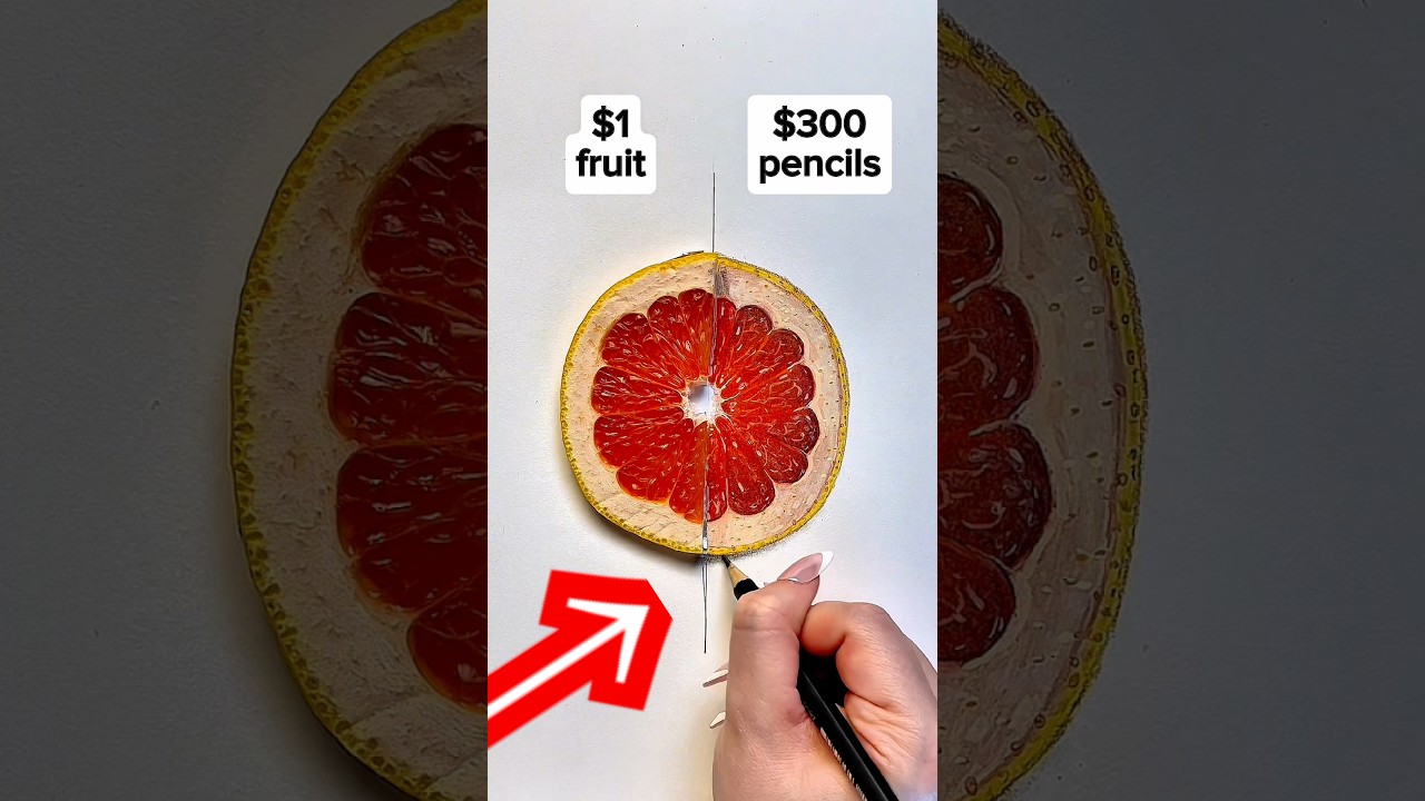 $1 vs. $300 pencils 🍊 #drawing #art #pencildrawing #challenge #fruit #artist