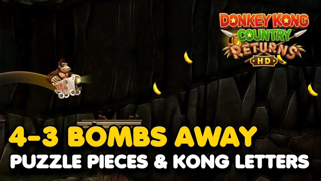 Donkey Kong Country Returns HD - Bombs Away 4-3 (All Puzzle Pieces & KONG Letters)