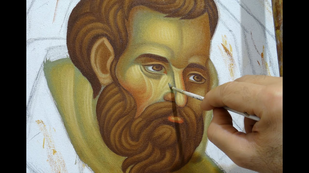 Painting the face in a Byzantine icon. By Theodoros Papadopoulos