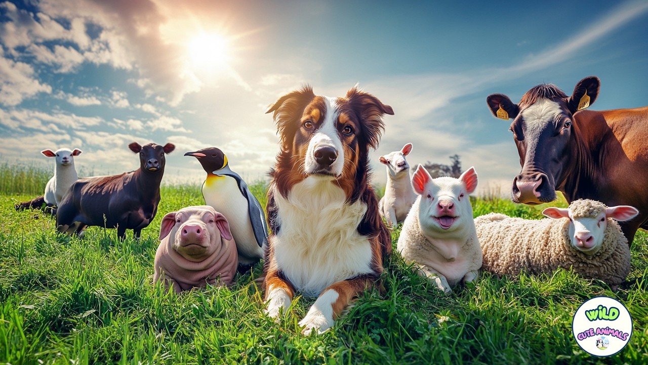 Cute Farm Animal Sounds: Lion, Hippopotamus, Monkey, Chicken, Dog, Squirrel - Animal Video