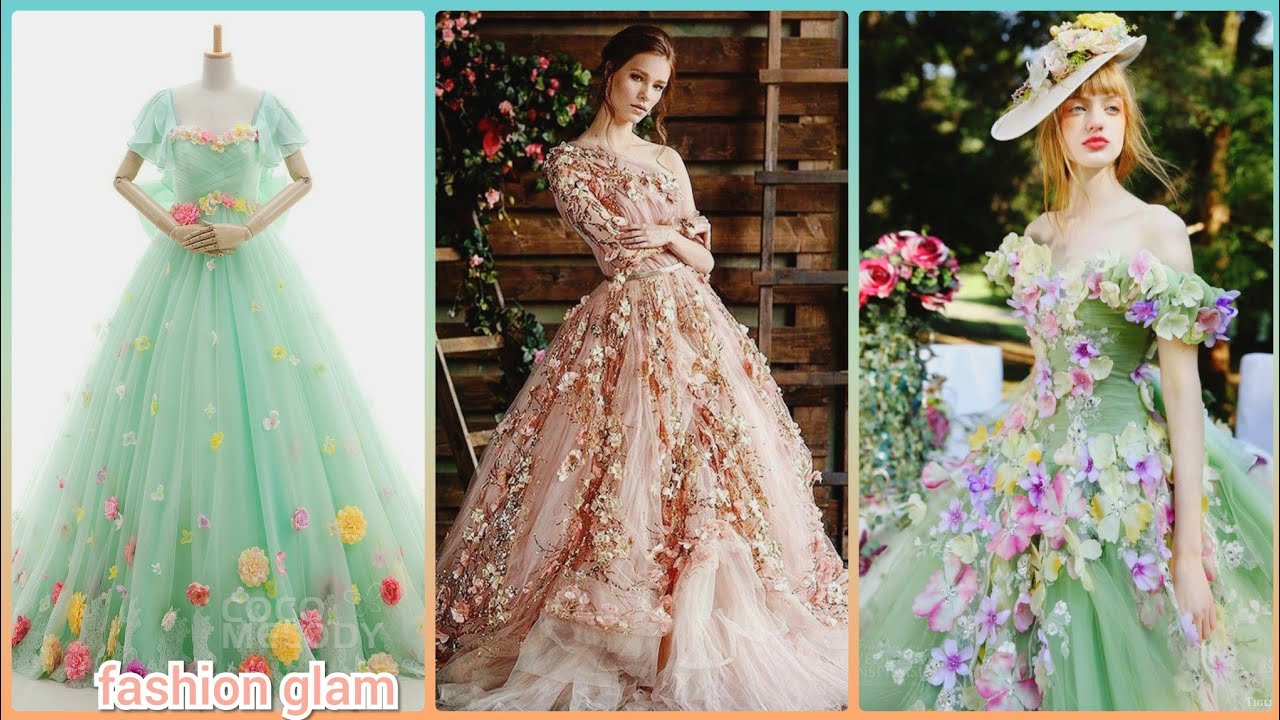 floral wedding dresses/flowers applique prom dresses/designer's floral ball gown dresses