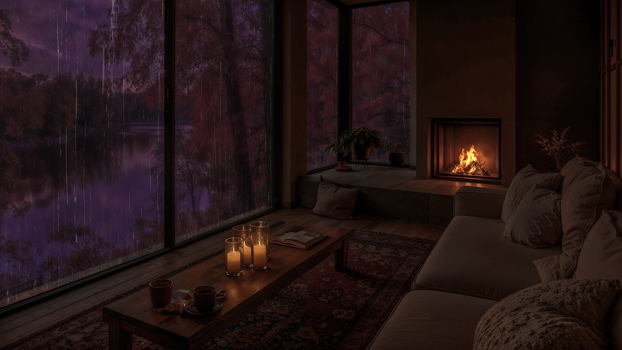 Lluvia en el Bosque con Chimenea Encendida 🌧️ Ambiente Relajante para Dormir Profundo