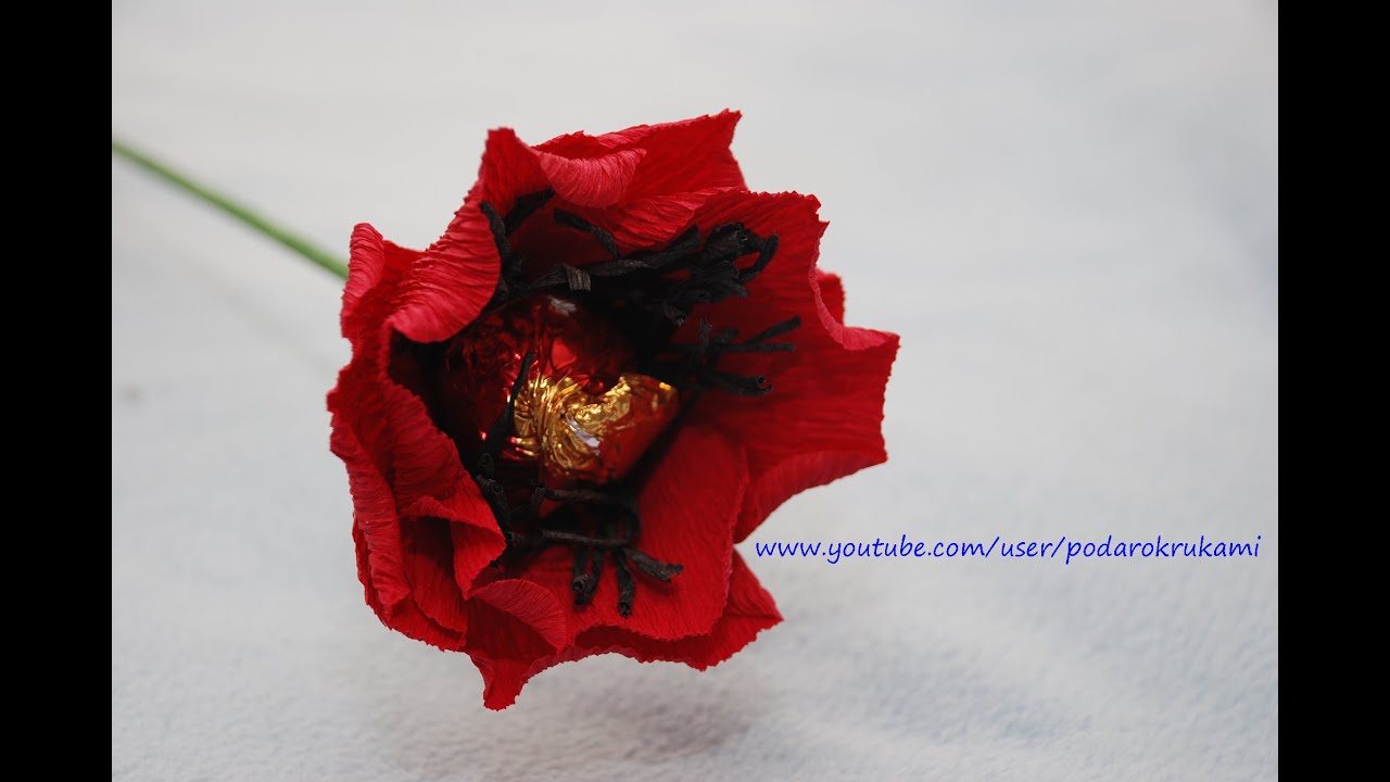 Маки из конфет. Цветы из бумаги. DIY paper poppy