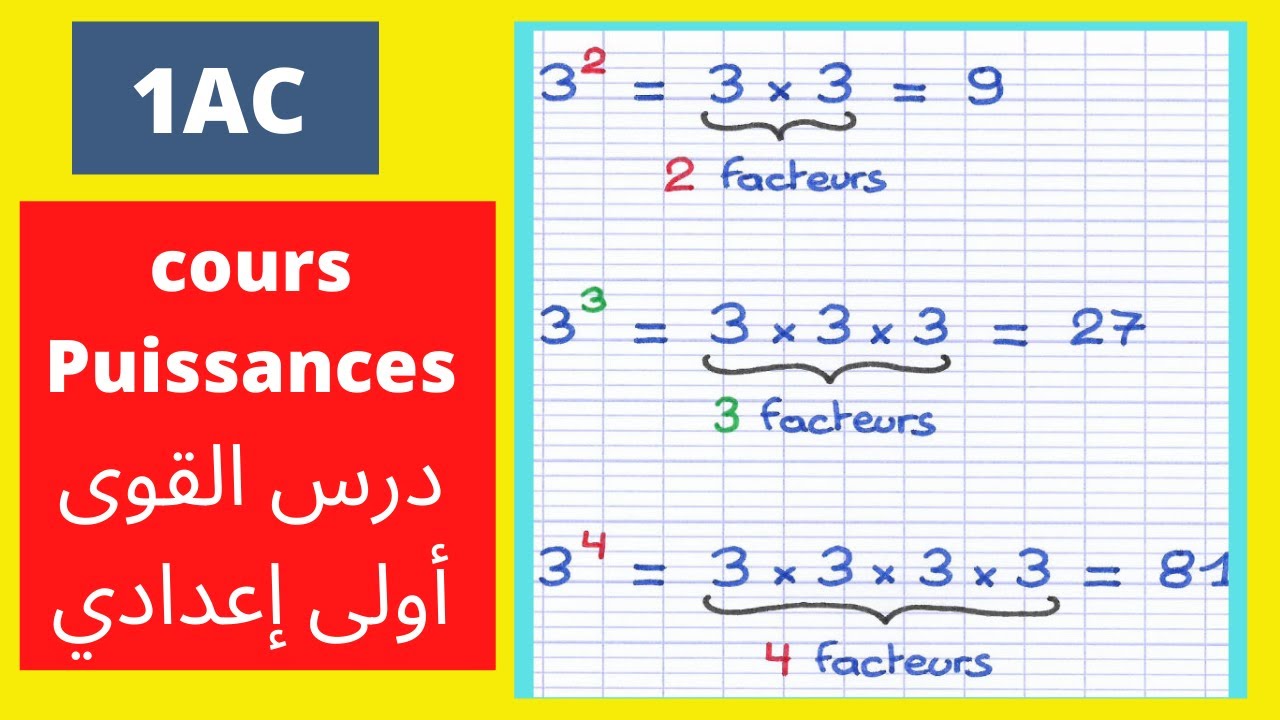 puissances 1 ère année collège. درس القوى السنة أولى إعدادي
