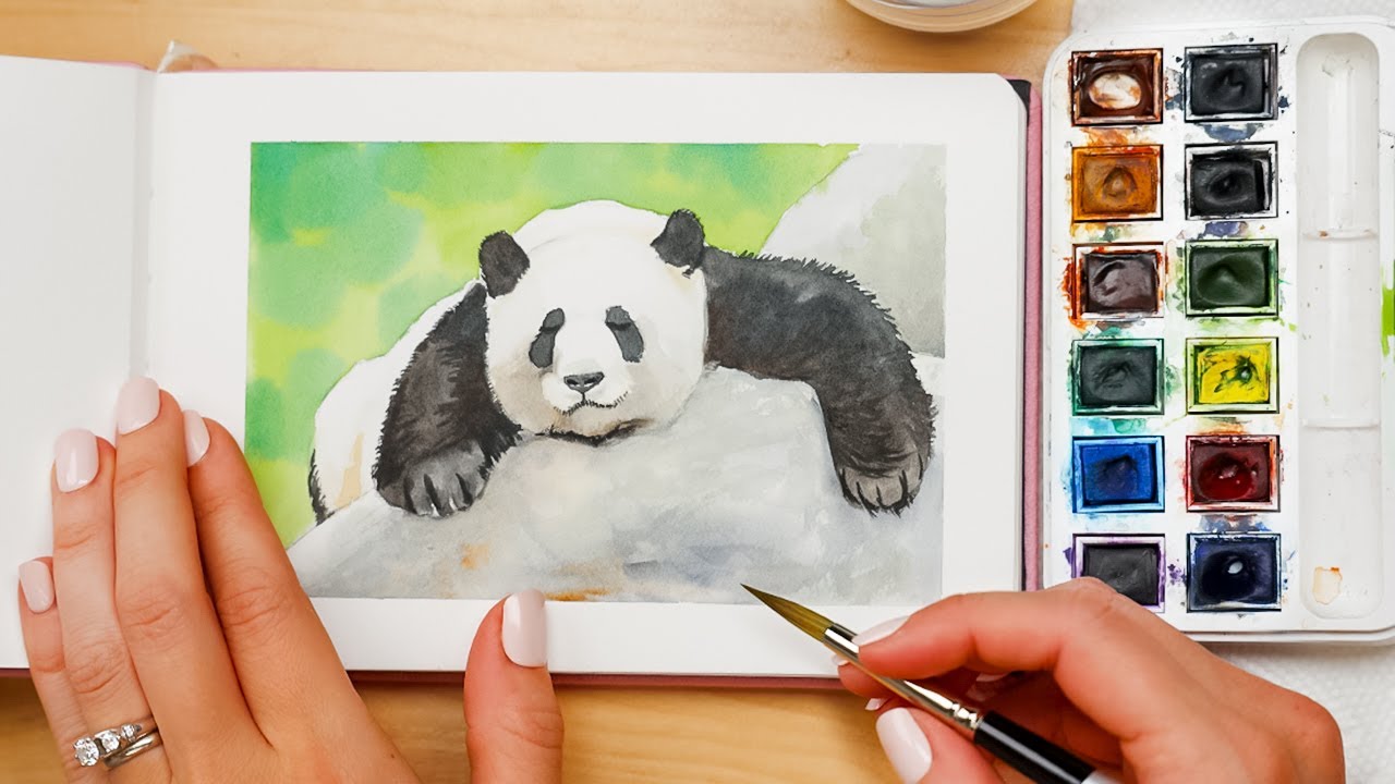 Watercolor Sleeping Panda Bear Easy Drawing and Painting Tutorial