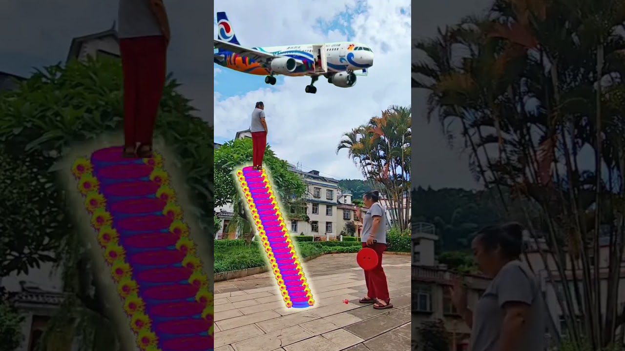 The magical colorful ladder is so beautiful, original special effects magical plane