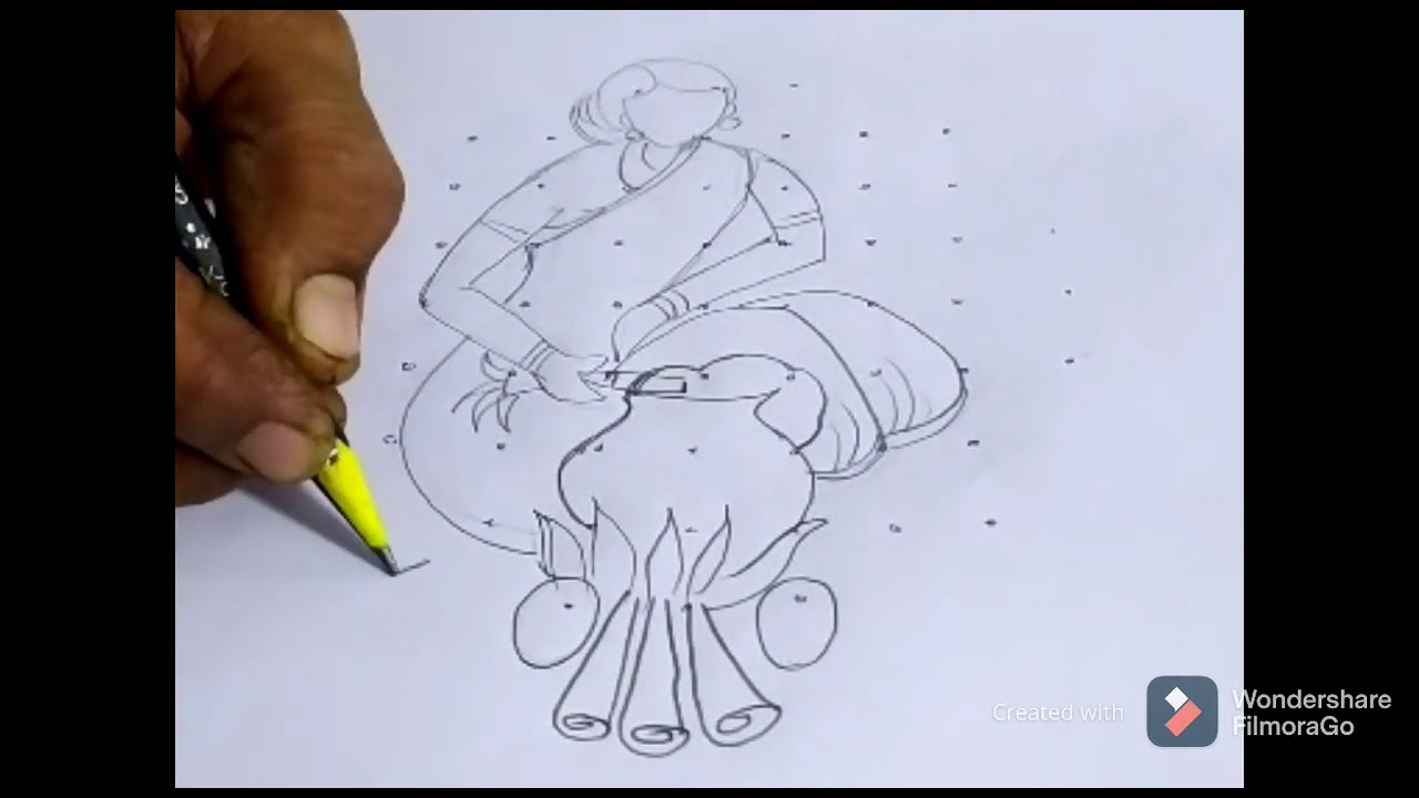 sankranti special muggulu...7 dots..girl kolam... Pongal pot Rangoli