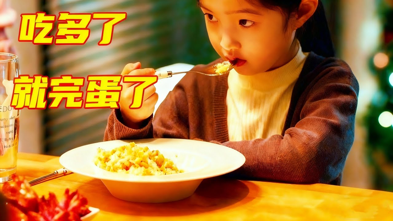 小女孩的肚子明明很饿，可面对一桌子的美食，她却只敢吃一小口！