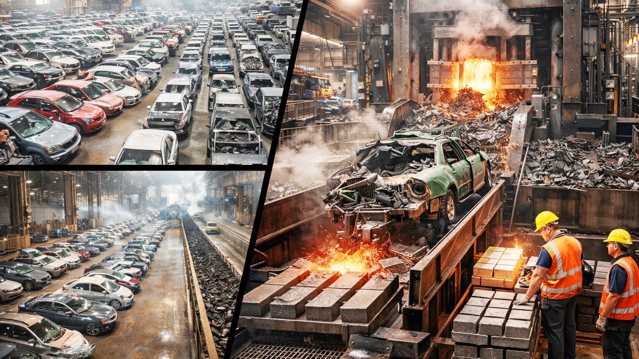 Millions of Old Cars Recycled  Inside Factory Turning Vehicles into Steel Ingots (Full Process)
