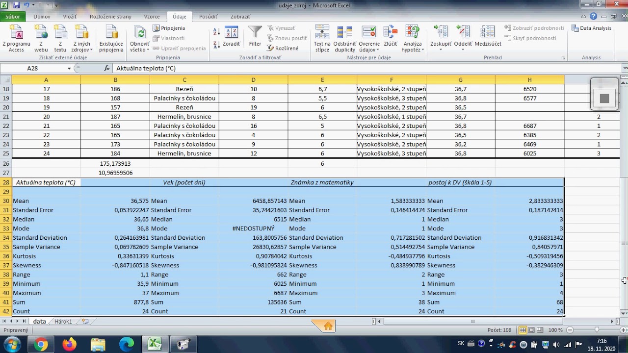 Štatistika v MS Excel 1
