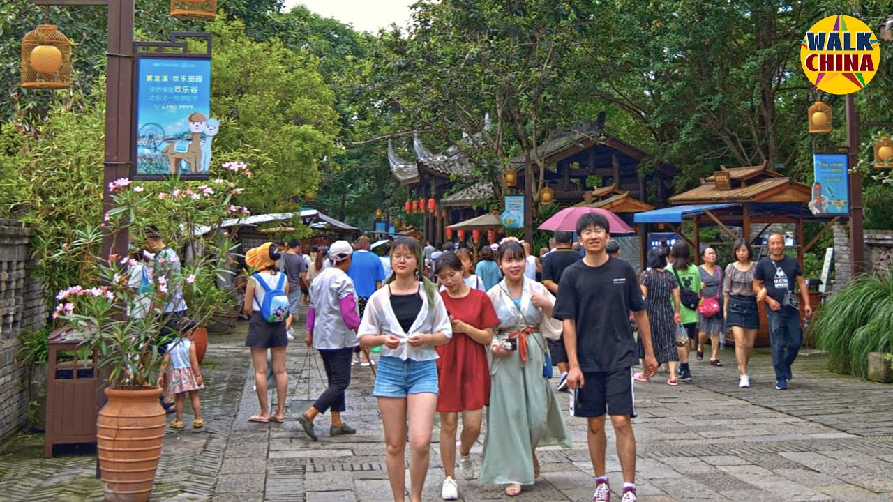 Walk China 4K - Chengdu Huanglongxi Ancient Town street walking tour in summer