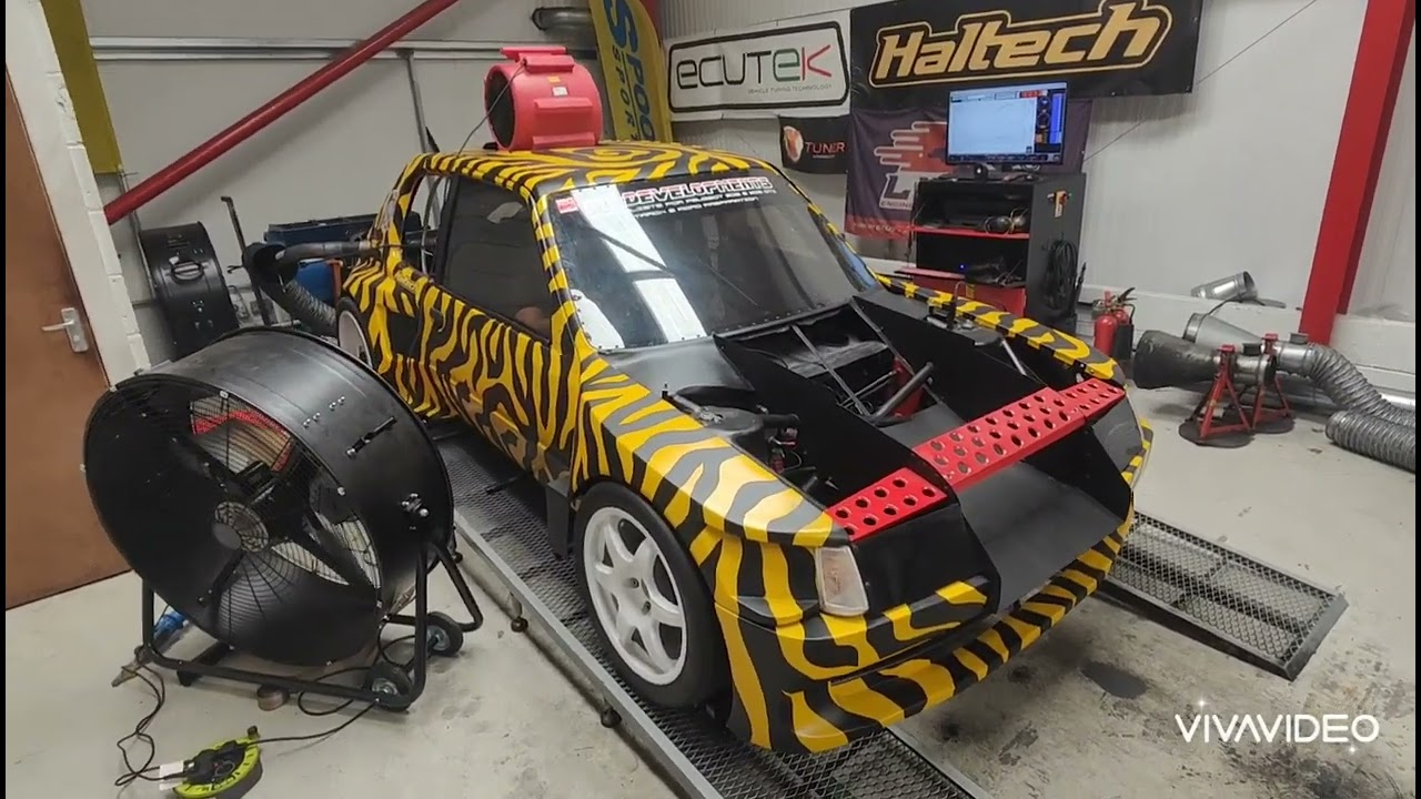 12 minutes of Dyno thrashing the 500+ bhp Mégane engined 205 GTi by Pr developments