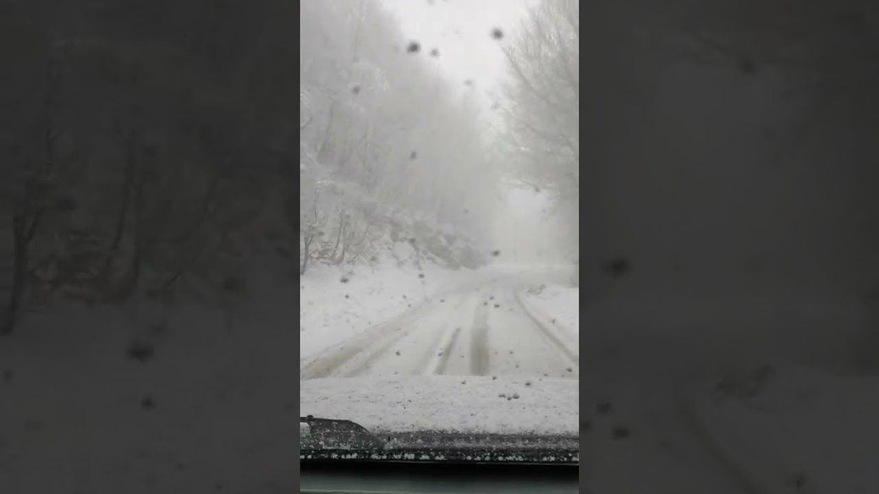 Pelion mountain.Driving in heavy snowfall.
