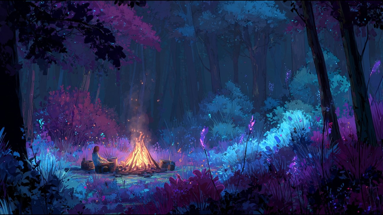 Night Campfire • Gentle Crackles & Open Air Ambience (10 Hours)