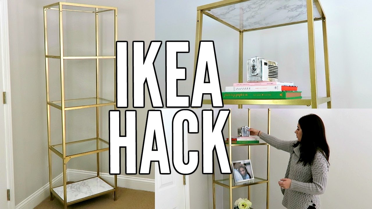 IKEA HACK! | GOLD AND WHITE MARBLE DIY | IKEA VITTSJO SHELF UNIT