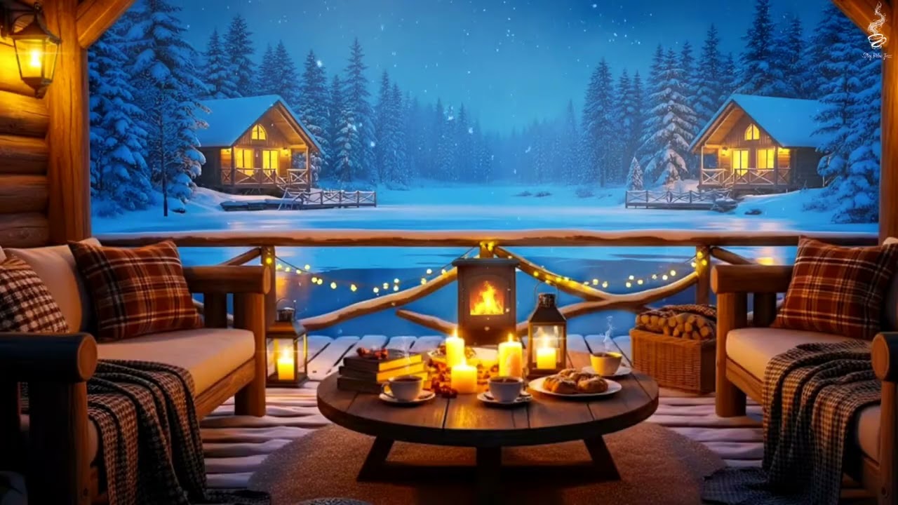 Relaxing Jazz Music & Crackling Fireplace🔥Cozy Winter Night Ambience to Relax & Calm Mind