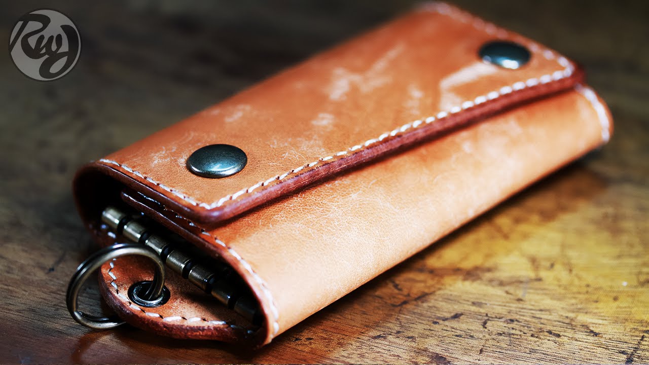 レザークラフト DIY 型紙 | 簡単なキーケースの作り方【Leather craft free pattern】