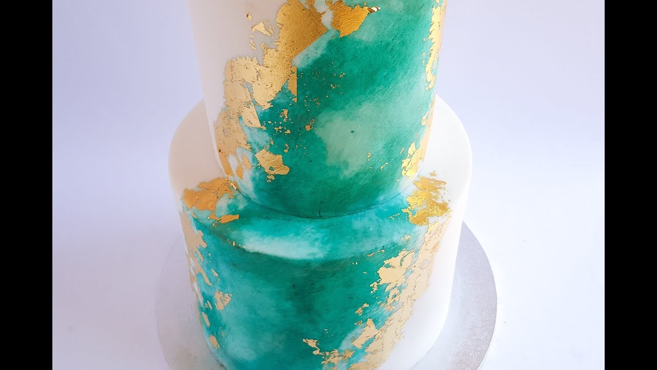Painted Watercolour and Gold Leaf Cake- Rosie's Dessert Spot