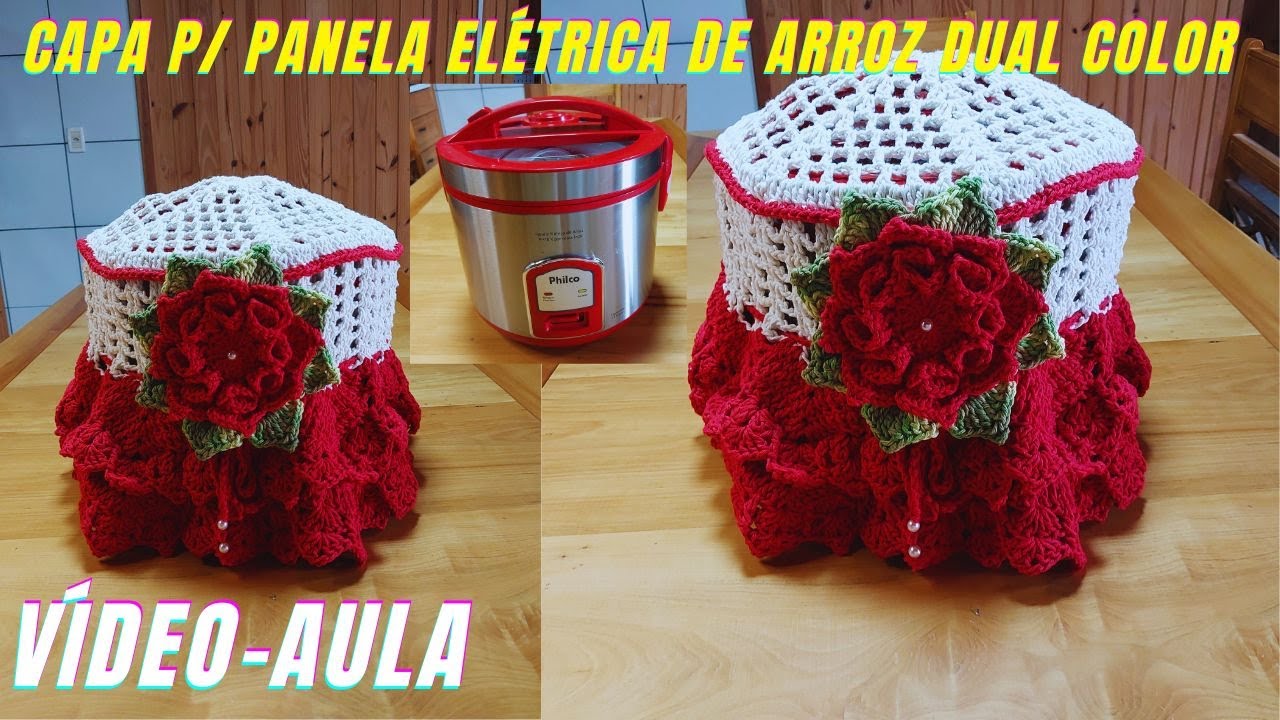 CAPA DE PANELA ELÉTRICA DE ARROZ EM CROCHÊ / Modelo DUAL COLOR em crochê / Ponto chevron de crochê