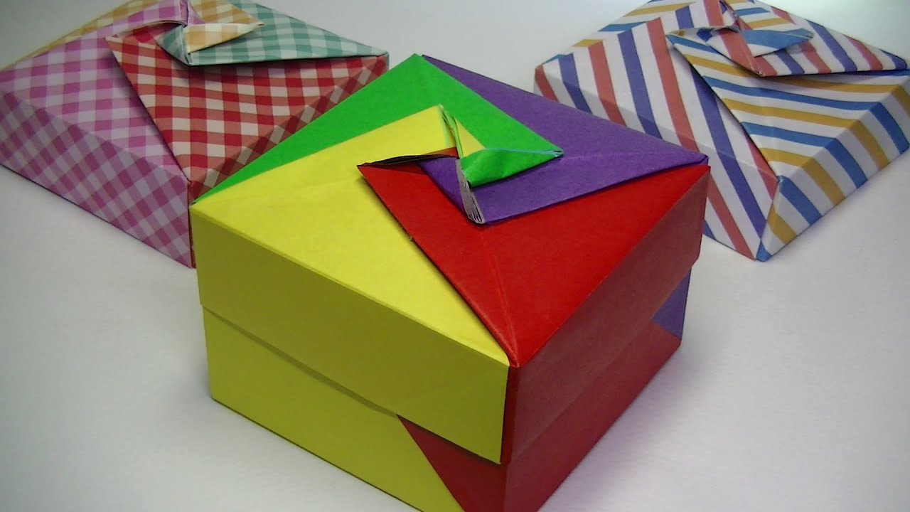 折り紙で深い箱と蓋・各４枚計８枚と糊を使います・Origami  gift  box・Mr coin origami channel１５